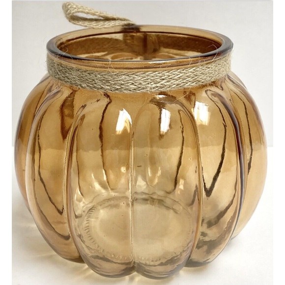 Pumpkin Orange Glass Candy Dish / Candle Holder With Burlap Bow Fall Autumn - Picture 4 of 6